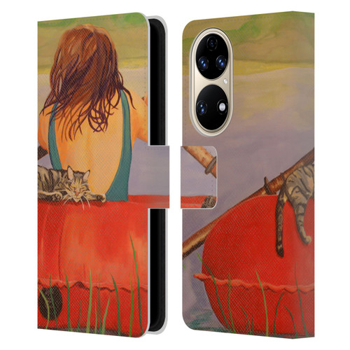 Jody Wright Life Around Us The Woman And Cat Nap Leather Book Wallet Case Cover For Huawei P50