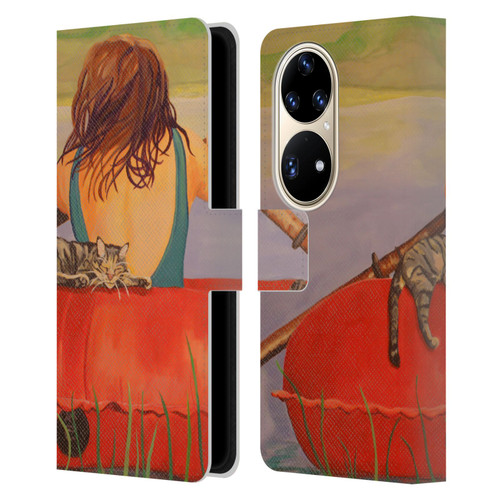 Jody Wright Life Around Us The Woman And Cat Nap Leather Book Wallet Case Cover For Huawei P50 Pro