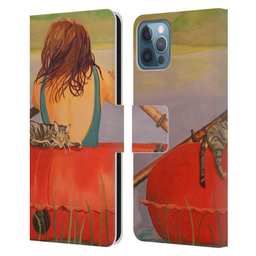 Jody Wright Life Around Us The Woman And Cat Nap Leather Book Wallet Case Cover For Apple iPhone 12 / iPhone 12 Pro
