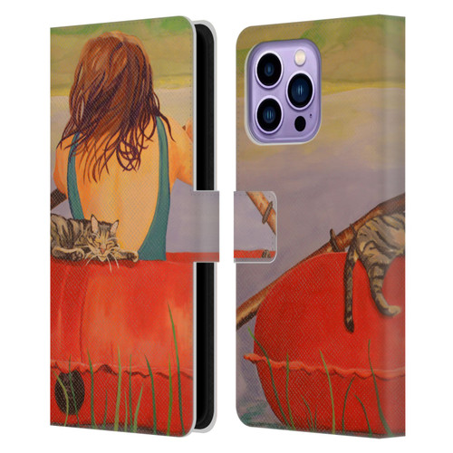 Jody Wright Life Around Us The Woman And Cat Nap Leather Book Wallet Case Cover For Apple iPhone 14 Pro Max