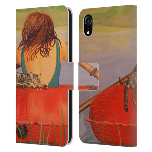 Jody Wright Life Around Us The Woman And Cat Nap Leather Book Wallet Case Cover For Apple iPhone XR