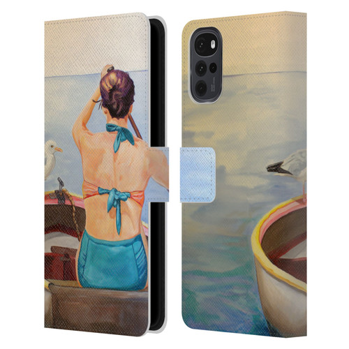 Jody Wright Life Around Us The Woman And Seagul Leather Book Wallet Case Cover For Motorola Moto G22
