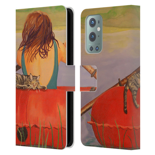 Jody Wright Life Around Us The Woman And Cat Nap Leather Book Wallet Case Cover For OnePlus 9
