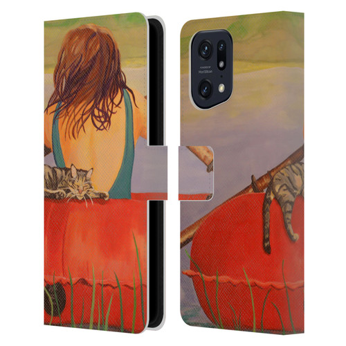 Jody Wright Life Around Us The Woman And Cat Nap Leather Book Wallet Case Cover For OPPO Find X5