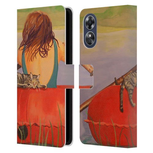 Jody Wright Life Around Us The Woman And Cat Nap Leather Book Wallet Case Cover For OPPO A17