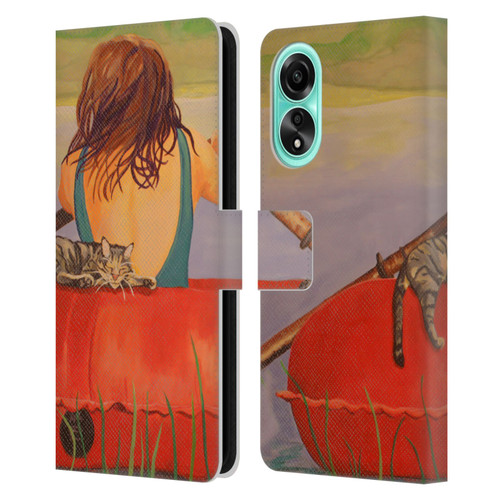 Jody Wright Life Around Us The Woman And Cat Nap Leather Book Wallet Case Cover For OPPO A78 5G