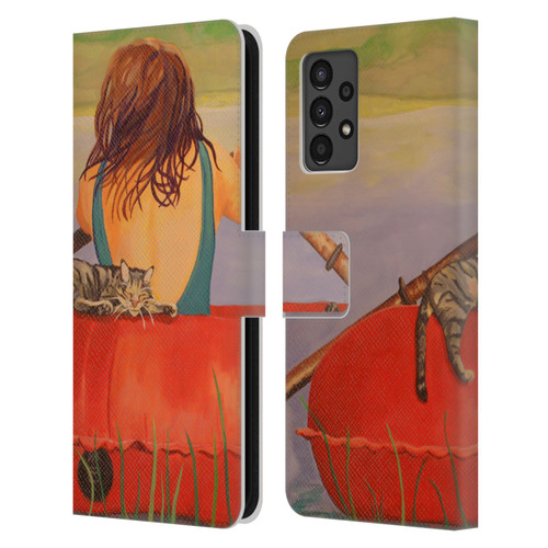 Jody Wright Life Around Us The Woman And Cat Nap Leather Book Wallet Case Cover For Samsung Galaxy A13 (2022)