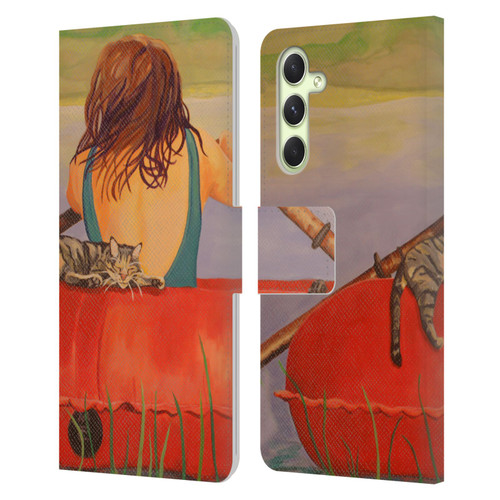 Jody Wright Life Around Us The Woman And Cat Nap Leather Book Wallet Case Cover For Samsung Galaxy A54 5G