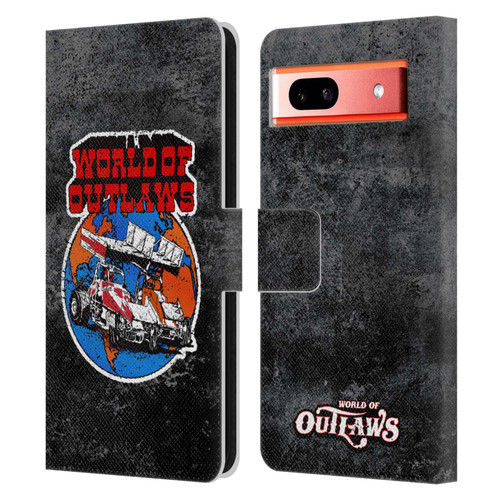 World of Outlaws Western Graphics Distressed Sprint Car Logo Leather Book Wallet Case Cover For Google Pixel 7a