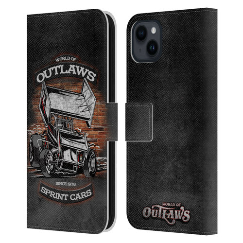 World of Outlaws Western Graphics Brickyard Sprint Car Leather Book Wallet Case Cover For Apple iPhone 15 Plus