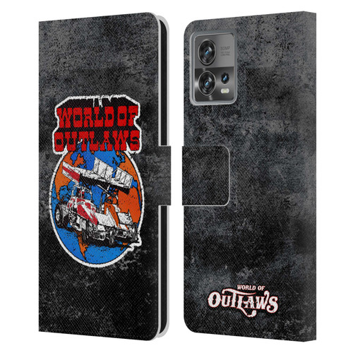World of Outlaws Western Graphics Distressed Sprint Car Logo Leather Book Wallet Case Cover For Motorola Moto Edge 30 Fusion