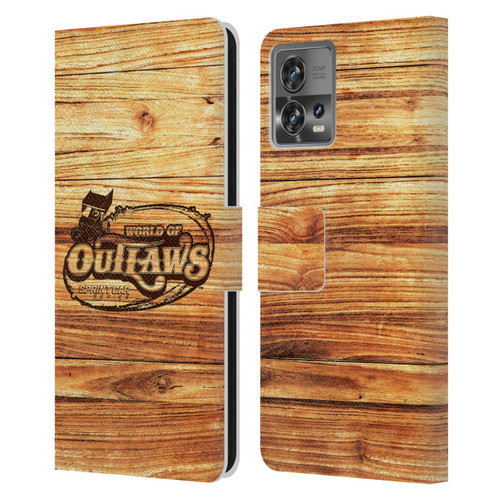 World of Outlaws Western Graphics Wood Logo Leather Book Wallet Case Cover For Motorola Moto Edge 30 Fusion