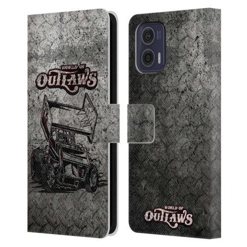 World of Outlaws Western Graphics Sprint Car Leather Book Wallet Case Cover For Motorola Moto G73 5G