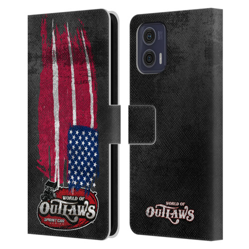 World of Outlaws Western Graphics US Flag Distressed Leather Book Wallet Case Cover For Motorola Moto G73 5G