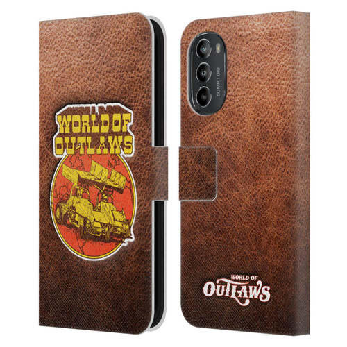 World of Outlaws Western Graphics Sprint Car Leather Print Leather Book Wallet Case Cover For Motorola Moto G82 5G
