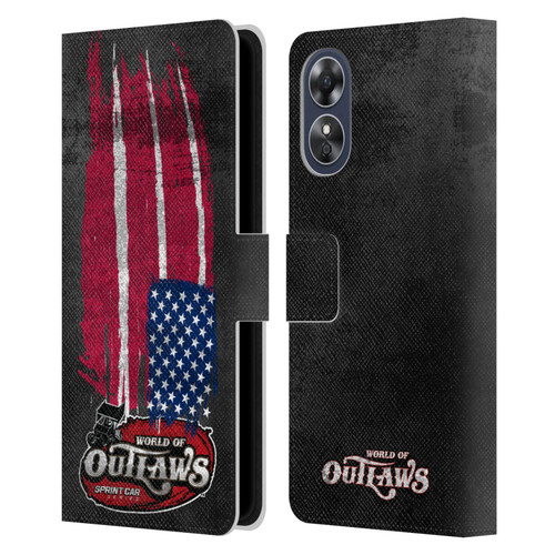 World of Outlaws Western Graphics US Flag Distressed Leather Book Wallet Case Cover For OPPO A17