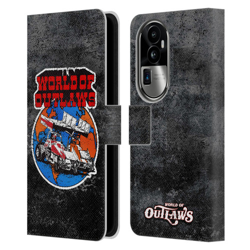 World of Outlaws Western Graphics Distressed Sprint Car Logo Leather Book Wallet Case Cover For OPPO Reno10 Pro+