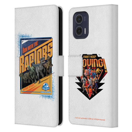 Jurassic World: Camp Cretaceous Dinosaur Graphics Run Leather Book Wallet Case Cover For Motorola Moto G73 5G