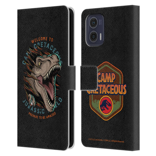 Jurassic World: Camp Cretaceous Dinosaur Graphics Welcome Leather Book Wallet Case Cover For Motorola Moto G73 5G