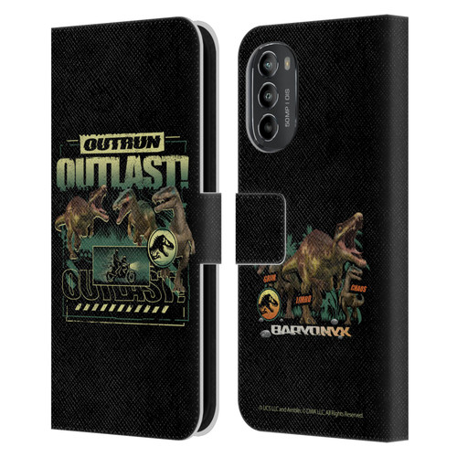 Jurassic World: Camp Cretaceous Dinosaur Graphics Outlast Leather Book Wallet Case Cover For Motorola Moto G82 5G