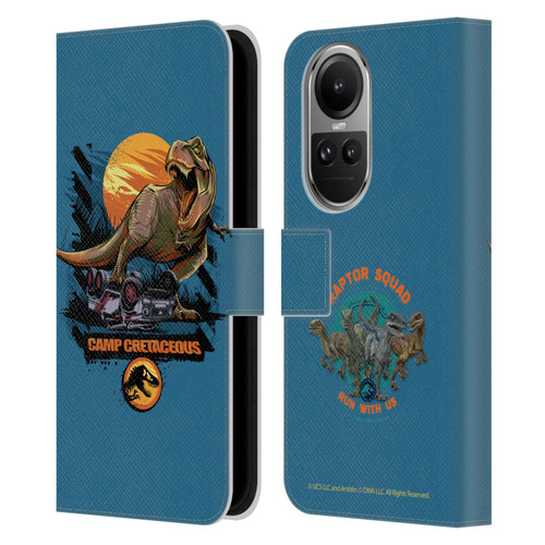 Jurassic World: Camp Cretaceous Dinosaur Graphics Blue Leather Book Wallet Case Cover For OPPO Reno10 5G / Reno10 Pro 5G