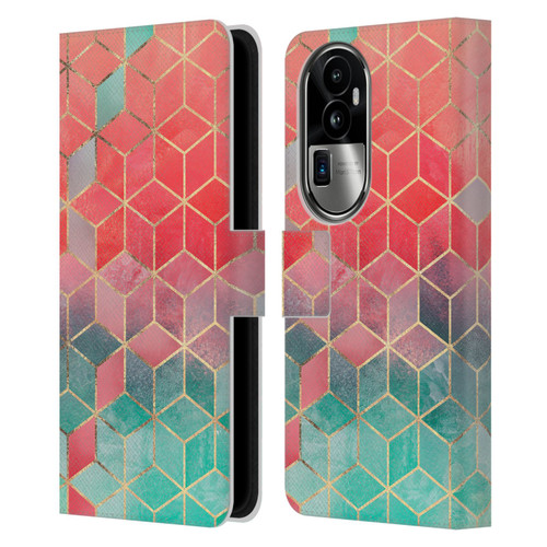 Elisabeth Fredriksson Cubes Collection Rose And Turquoise Leather Book Wallet Case Cover For OPPO Reno10 Pro+