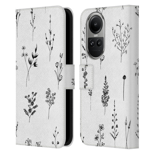 Anis Illustration Bloomers Wild Flowers Leather Book Wallet Case Cover For OPPO Reno10 5G / Reno10 Pro 5G