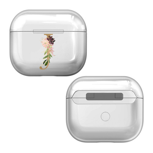 Nature Magick Floral Monogram Letter 1 Letter J Clear Hard Crystal Cover Case for Apple AirPods 3 3rd Gen Charging Case