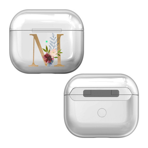 Nature Magick Floral Monogram Letter 1 Letter M Clear Hard Crystal Cover Case for Apple AirPods 3 3rd Gen Charging Case