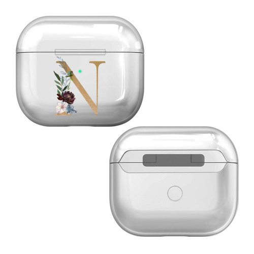 Nature Magick Floral Monogram Letter 2 Letter N Clear Hard Crystal Cover Case for Apple AirPods 3 3rd Gen Charging Case