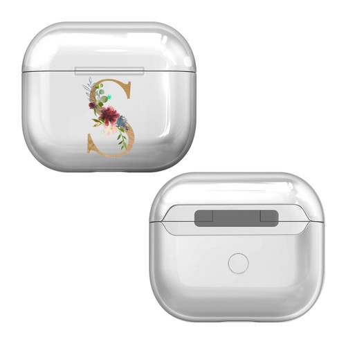 Nature Magick Floral Monogram Letter 2 Letter S Clear Hard Crystal Cover Case for Apple AirPods 3 3rd Gen Charging Case