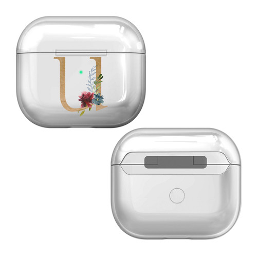 Nature Magick Floral Monogram Letter 2 Letter U Clear Hard Crystal Cover Case for Apple AirPods 3 3rd Gen Charging Case