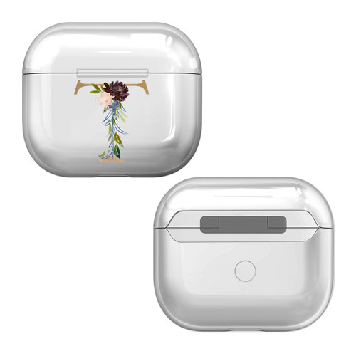Nature Magick Floral Monogram Letter 2 Letter T Clear Hard Crystal Cover Case for Apple AirPods 3 3rd Gen Charging Case