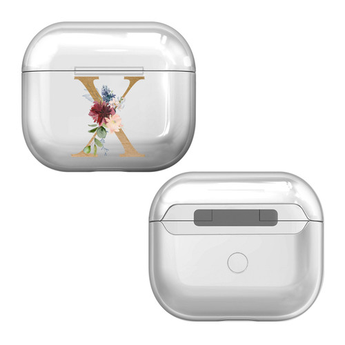 Nature Magick Floral Monogram Letter 2 Letter X Clear Hard Crystal Cover Case for Apple AirPods 3 3rd Gen Charging Case