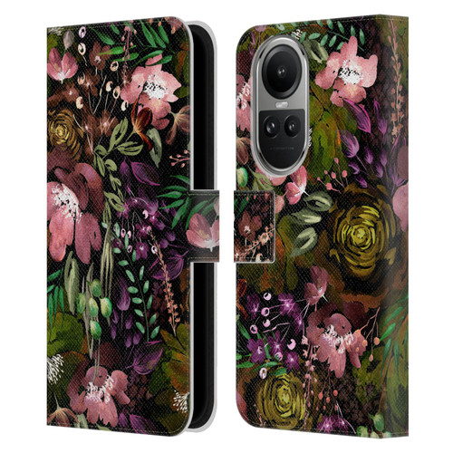 Anis Illustration Flower Pattern 3 Warm Floral Chaos Leather Book Wallet Case Cover For OPPO Reno10 5G / Reno10 Pro 5G