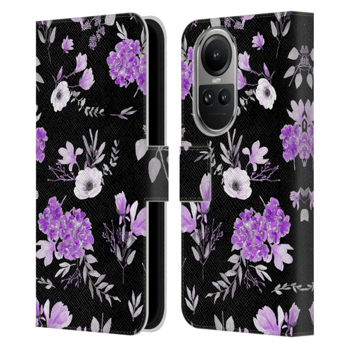 Anis Illustration Flower Pattern 4 Rojo Violet Leather Book Wallet Case Cover For OPPO Reno10 5G / Reno10 Pro 5G
