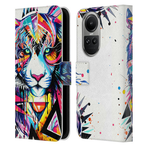 Pixie Cold Cats Shattered Tiger Leather Book Wallet Case Cover For OPPO Reno10 5G / Reno10 Pro 5G
