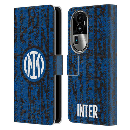 Fc Internazionale Milano Patterns Snake Wordmark Leather Book Wallet Case Cover For OPPO Reno10 Pro+