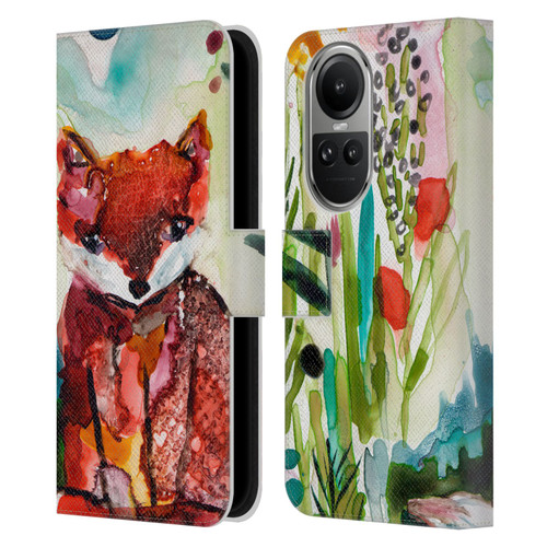 Wyanne Animals Baby Fox In The Garden Leather Book Wallet Case Cover For OPPO Reno10 5G / Reno10 Pro 5G