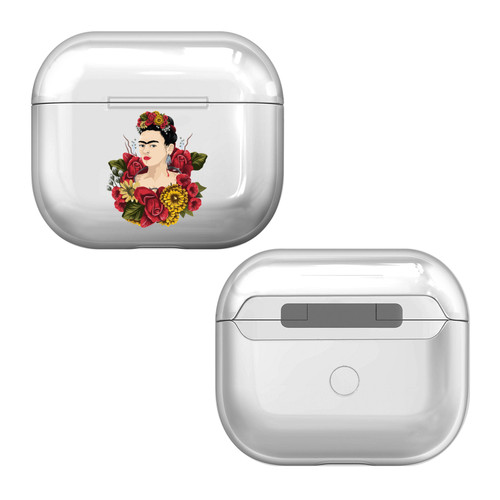 Frida Kahlo Portraits Red Florals Clear Hard Crystal Cover Case for Apple AirPods 3 3rd Gen Charging Case