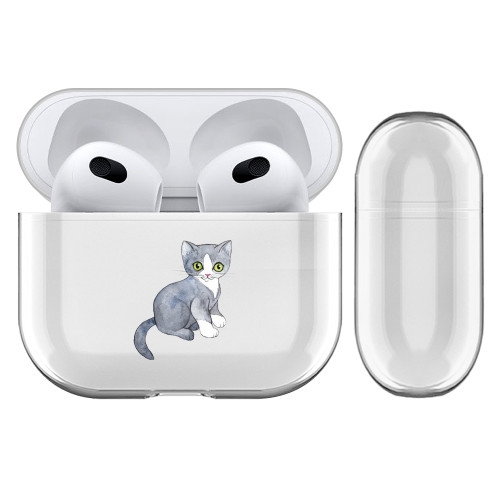 Micklyn Le Feuvre Animals Grey Kitten Clear Hard Crystal Cover Case for Apple AirPods 3 3rd Gen Charging Case