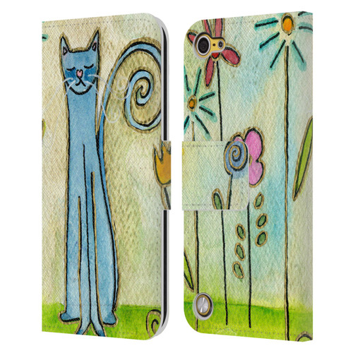Wyanne Cat Blue Cat In The Flower Garden Leather Book Wallet Case Cover For Apple iPod Touch 5G 5th Gen