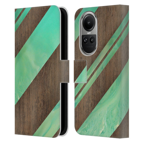 Alyn Spiller Wood & Resin Diagonal Stripes Leather Book Wallet Case Cover For OPPO Reno10 5G / Reno10 Pro 5G