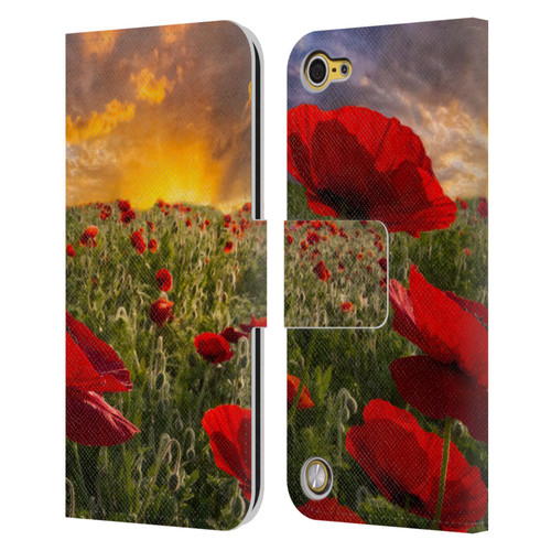 Celebrate Life Gallery Florals Red Flower Field Leather Book Wallet Case Cover For Apple iPod Touch 5G 5th Gen