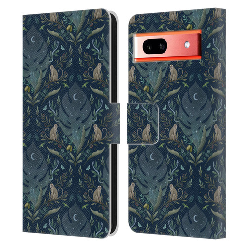 Episodic Drawing Art Monkey Tropical Light Pattern Leather Book Wallet Case Cover For Google Pixel 7a