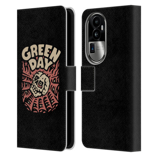 Green Day Graphics Skull Spider Leather Book Wallet Case Cover For OPPO Reno10 Pro+