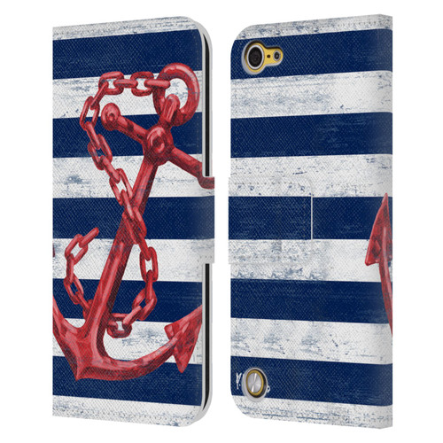 Paul Brent Nautical Westerly Anchor Red Leather Book Wallet Case Cover For Apple iPod Touch 5G 5th Gen