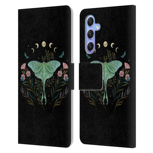 Episodic Drawing Illustration Animals Moth and Flowers Leather Book Wallet Case Cover For Samsung Galaxy A34 5G