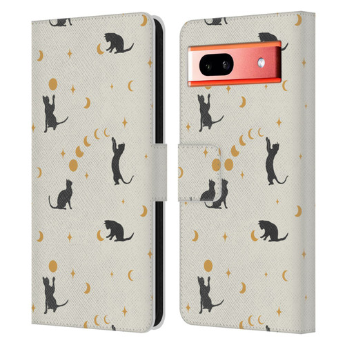 Episodic Drawing Pattern Cat And Moon Leather Book Wallet Case Cover For Google Pixel 7a