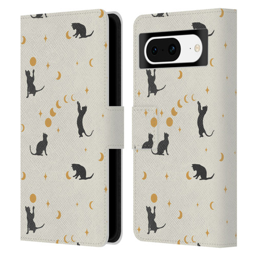 Episodic Drawing Pattern Cat And Moon Leather Book Wallet Case Cover For Google Pixel 8